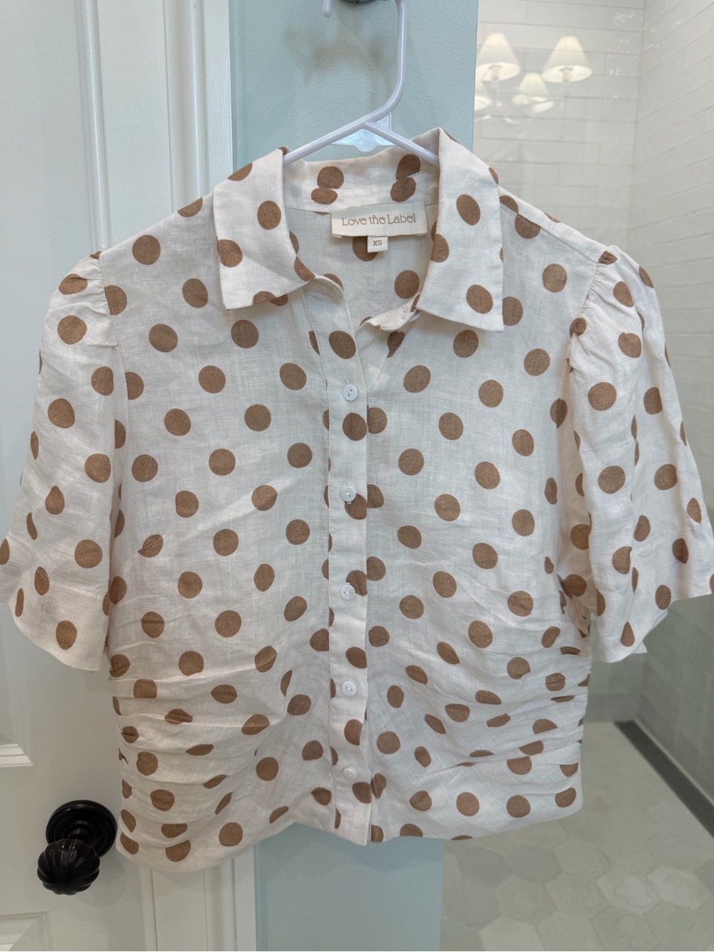 Love the Label White & Brown Polka Dot Button-Down Top